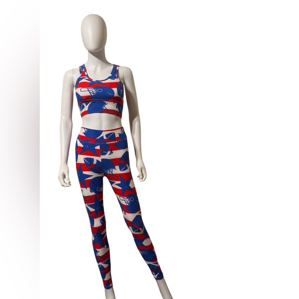 Red,white,& blue leggings and padded sport bra top!